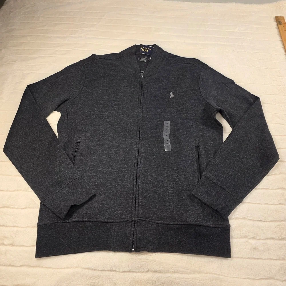 Polo Ralph Lauren Luxury Jersey Baseball Jacket Mens‎ L Full Zip Gray Heather